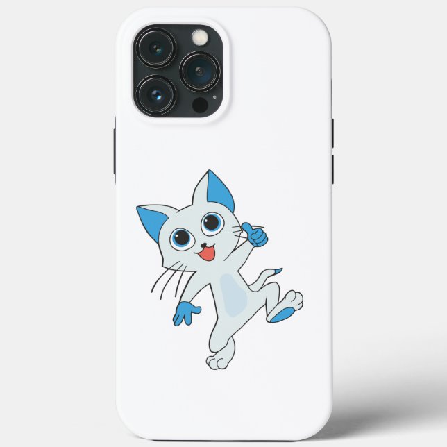 CUTE JUMPING LIGHT CYAN KITTEN WITH BLUE EYES,EARS Case-Mate iPhone CASE (Back)