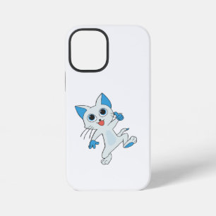 CUTE JUMPING LIGHT CYAN KITTEN WITH BLUE EYES,EARS iPhone 12 MINI CASE