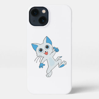 CUTE JUMPING LIGHT CYAN KITTEN WITH BLUE EYES,EARS iPhone 13 CASE