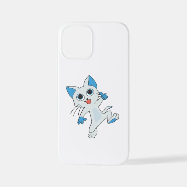 CUTE JUMPING LIGHT CYAN KITTEN WITH BLUE EYES,EARS iPhone CASE (Back)