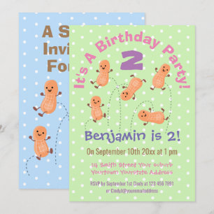 Cute jumping peanuts cartoon illustration invitation