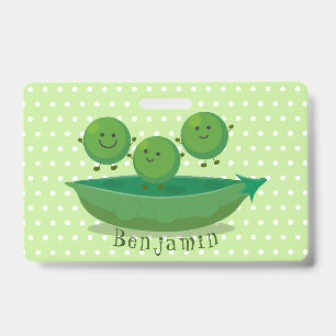 Cute jumping peas in pod cartoon illustration badge