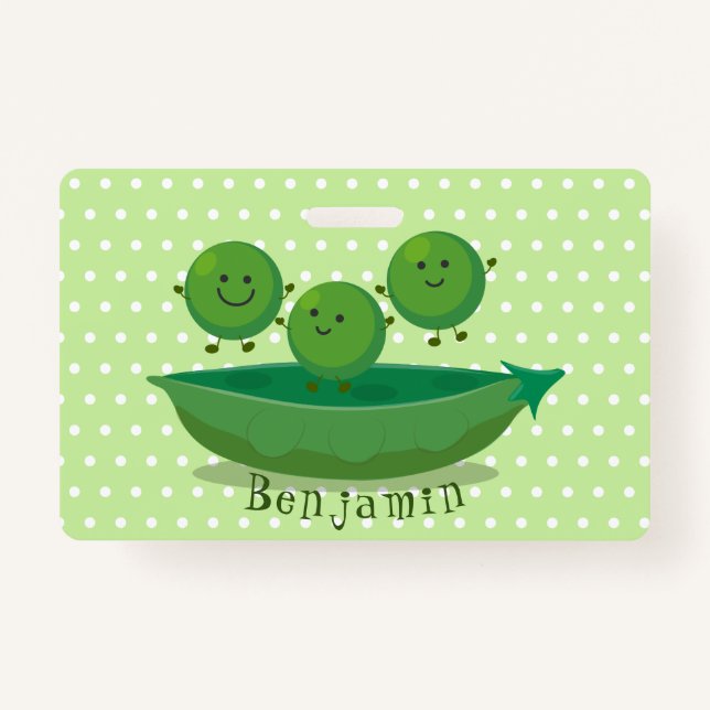 Cute jumping peas in pod cartoon illustration badge (Front)
