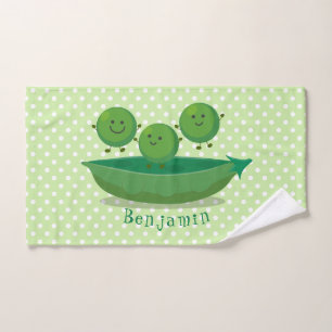 Cute jumping peas in pod cartoon illustration bath towel set