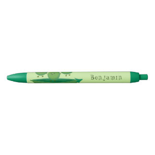 Cute jumping peas in pod cartoon illustration black ink pen