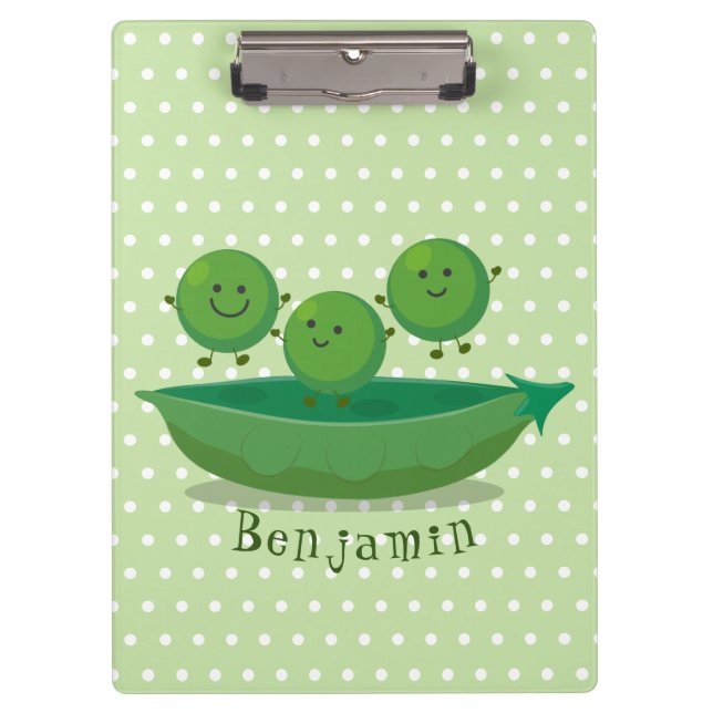 Cute jumping peas in pod cartoon illustration clipboard (Front)