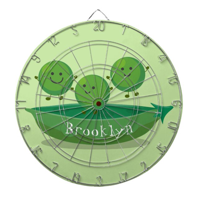 Cute jumping peas in pod cartoon illustration dartboard (Front)