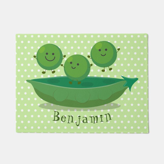 Cute jumping peas in pod cartoon illustration doormat (Front)