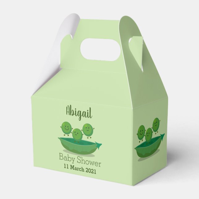 Cute jumping peas in pod cartoon illustration favor box (Front Side)