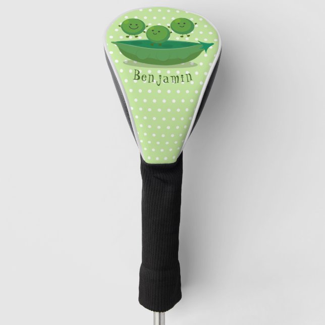 Cute jumping peas in pod cartoon illustration golf head cover (Front)