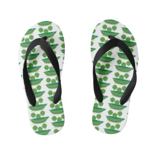 Cute jumping peas in pod cartoon illustration kid's flip flops