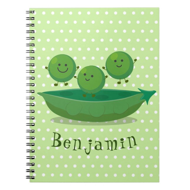 Cute jumping peas in pod cartoon illustration notebook (Front)