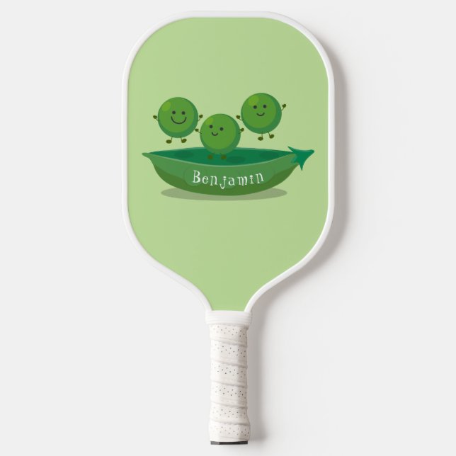 Cute jumping peas in pod cartoon illustration  pickleball paddle (Front)