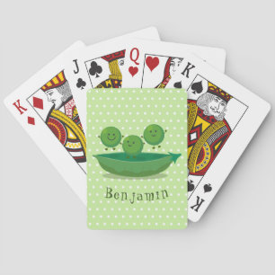 Cute jumping peas in pod cartoon illustration playing cards