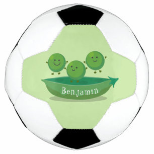 Cute jumping peas in pod cartoon illustration soccer ball