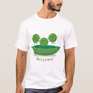 Cute jumping peas in pod cartoon illustration T-Shirt