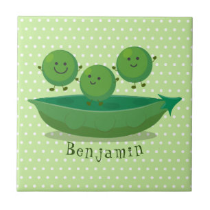 Cute jumping peas in pod cartoon illustration tile