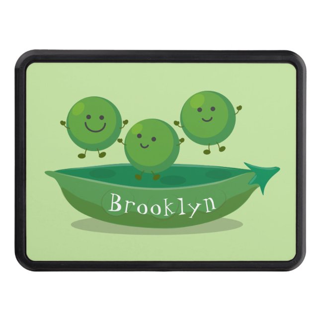 Cute jumping peas in pod cartoon illustration trailer hitch cover (Front)