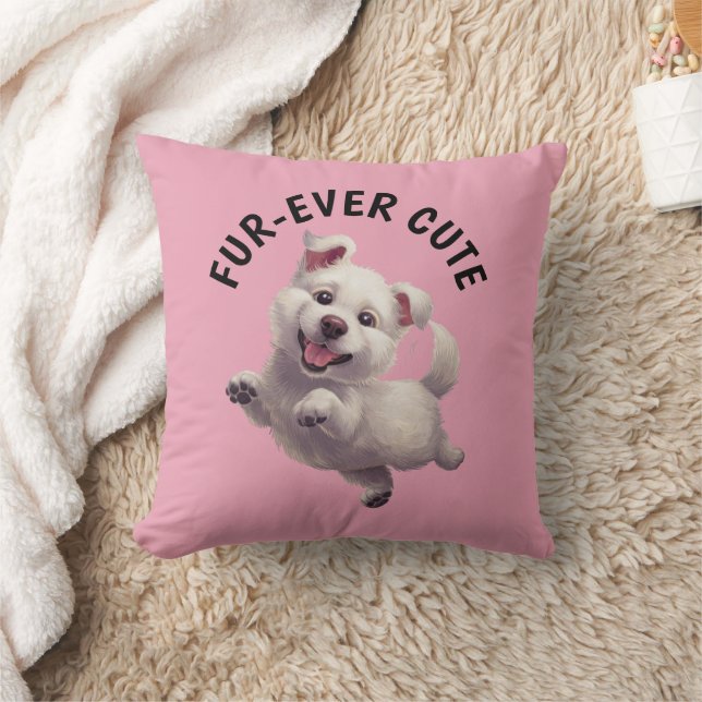 Cute Jumping Puppy Throw Pillow (Blanket)