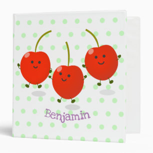 Cute jumping red cherries cartoon illustration binder