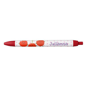 Cute jumping red cherries cartoon illustration black ink pen