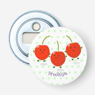 Cute jumping red cherries cartoon illustration bottle opener