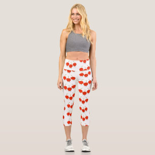 Cute jumping red cherries cartoon illustration capri leggings