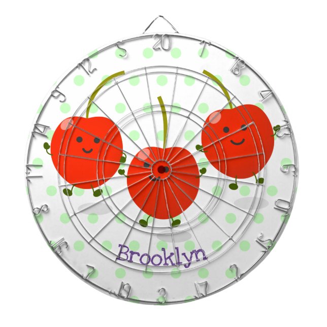 Cute jumping red cherries cartoon illustration dartboard (Front)