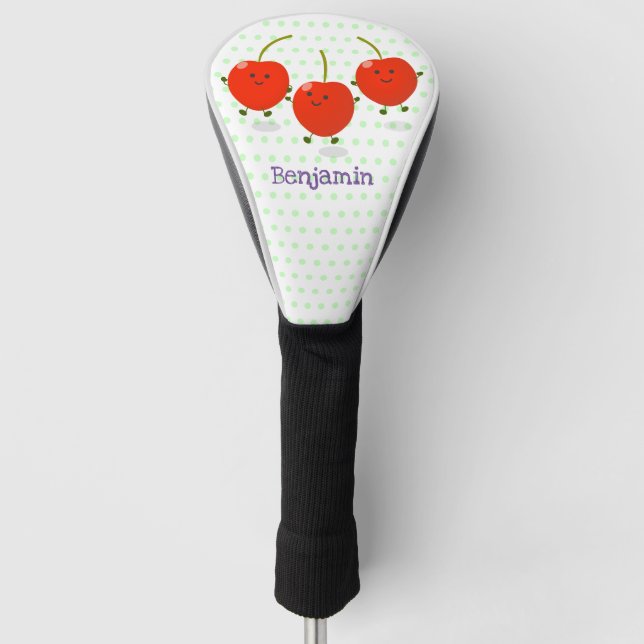 Cute jumping red cherries cartoon illustration golf head cover (Front)