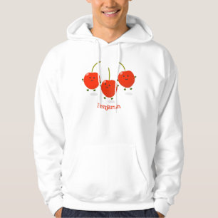 Cute jumping red cherries cartoon illustration hoodie