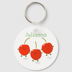 Cute jumping red cherries cartoon illustration keychain