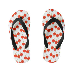 Cute jumping red cherries cartoon illustration kid's flip flops