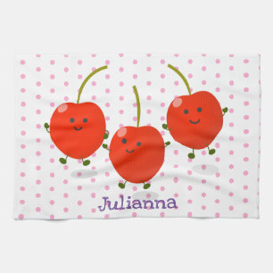 Cute jumping red cherries cartoon illustration kitchen towel