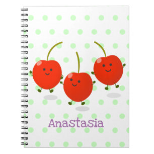 Cute jumping red cherries cartoon illustration notebook