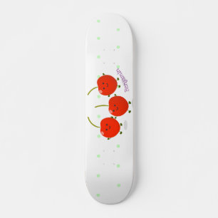 Cute jumping red cherries cartoon illustration skateboard
