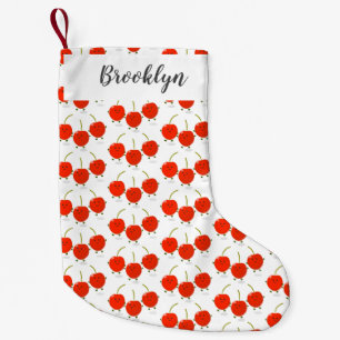 Cute jumping red cherries cartoon illustration small christmas stocking