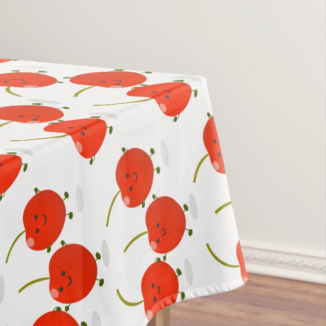 Cute jumping red cherries cartoon illustration tablecloth (In Situ)