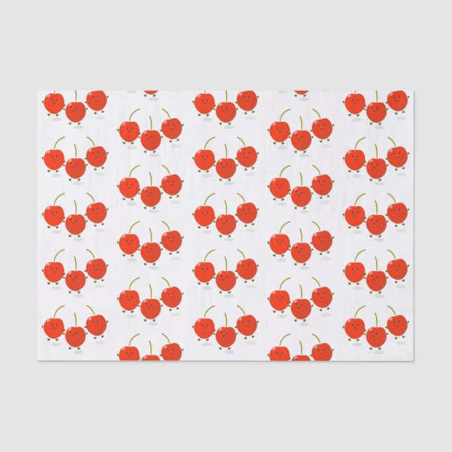 Cute jumping red cherries cartoon illustration tissue paper (Front)