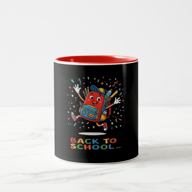Cute Jumping School Backpack Back To School Design Two-Tone Coffee Mug (Center)