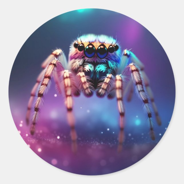 Cute Jumping Spider Vibrant Colours Classic Round Sticker (Front)