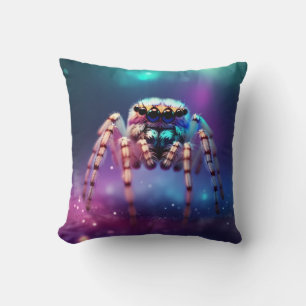 Cute Jumping Spider Vibrant Colours Throw Pillow