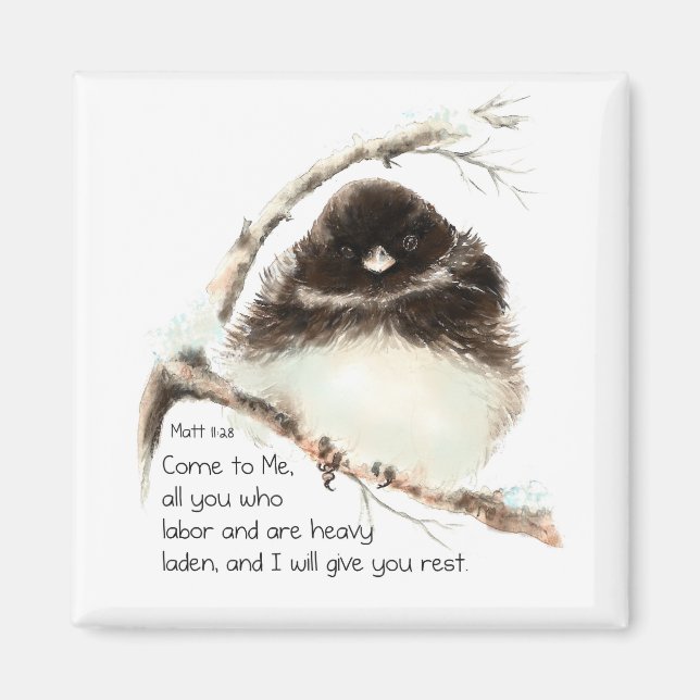 Cute Junco Bird, Scripture, Matt 11:28, Rest Magnet (Front)