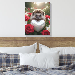 Cute June Hedgehog with Pearl Heart Canvas Print