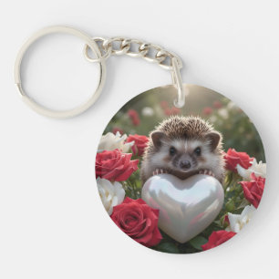 Cute June Hedgehog with Pearl Heart Keychain