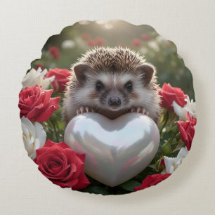 Cute June Hedgehog with Pearl Heart Round Pillow