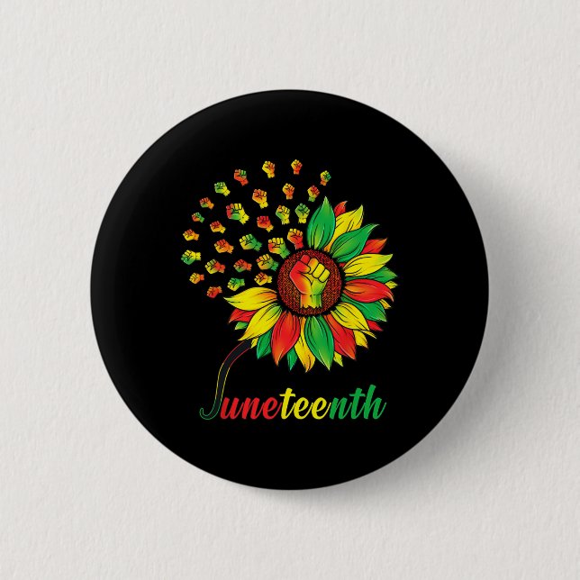 Cute Juneteenth Fist Sunflower Black African Ameri 2 Inch Round Button (Front)