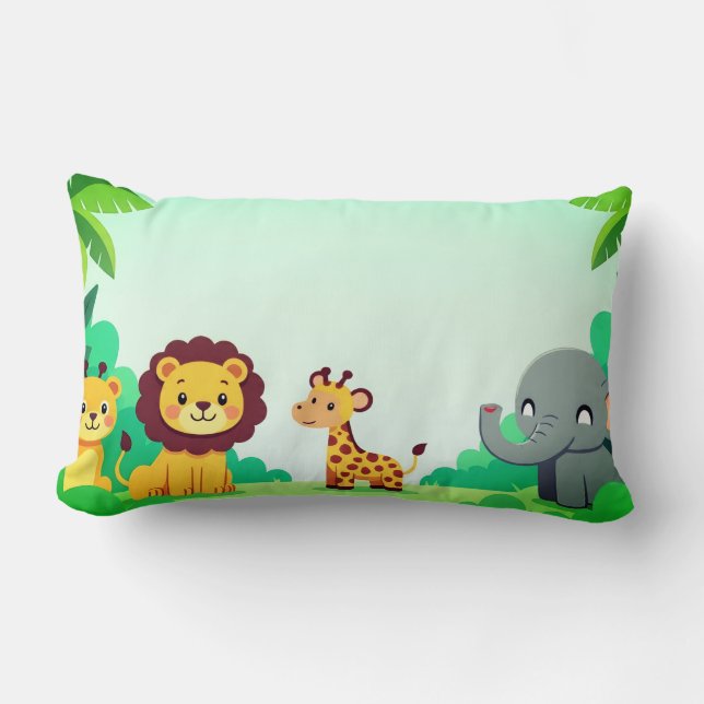 Cute Jungle Animal Friends Kids Pillow (Front)