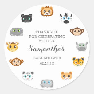 Cute Jungle Animal Theme Baby Shower Thank You Classic Round Sticker
