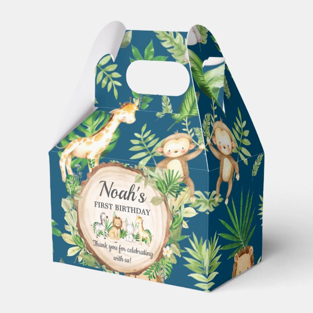 Cute Jungle Animals 1st Birthday Thank You Favor Box (Front Side)