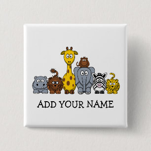 CUTE JUNGLE ANIMALS ADD YOUR TEXT 2 INCH SQUARE BUTTON